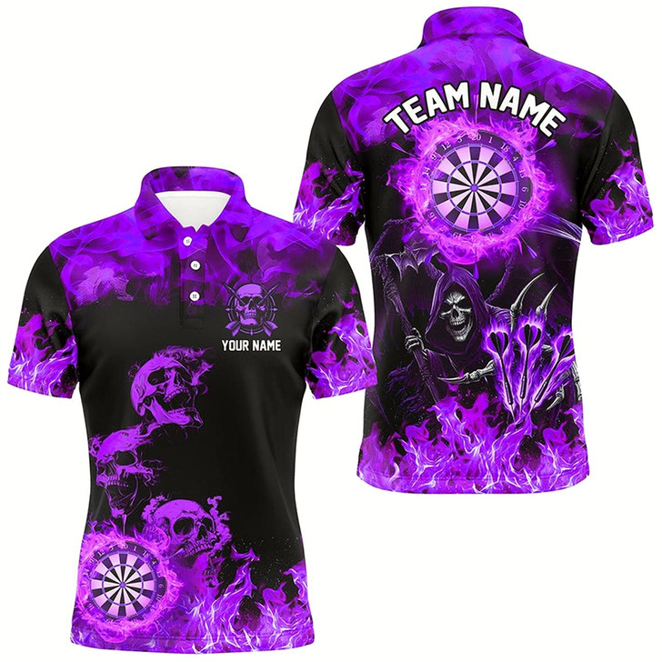Goofygear Fire Flame Darts Board Custom Skull Dart Shirts For Men, Death Skeleton Scary Dart Jerseys Purple Style 1