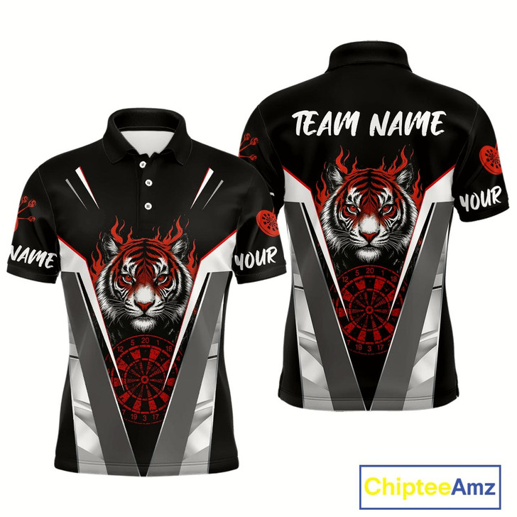 Goofygear Custom Men'S Dart Team Shirt With Roaring Tiger Dartboard - Silver & Black Jersey