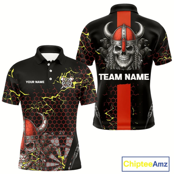 Goofygear Red Horned Warrior Skull Men'S Dart Shirt - Personalized Name For Darts Jersey Style 2