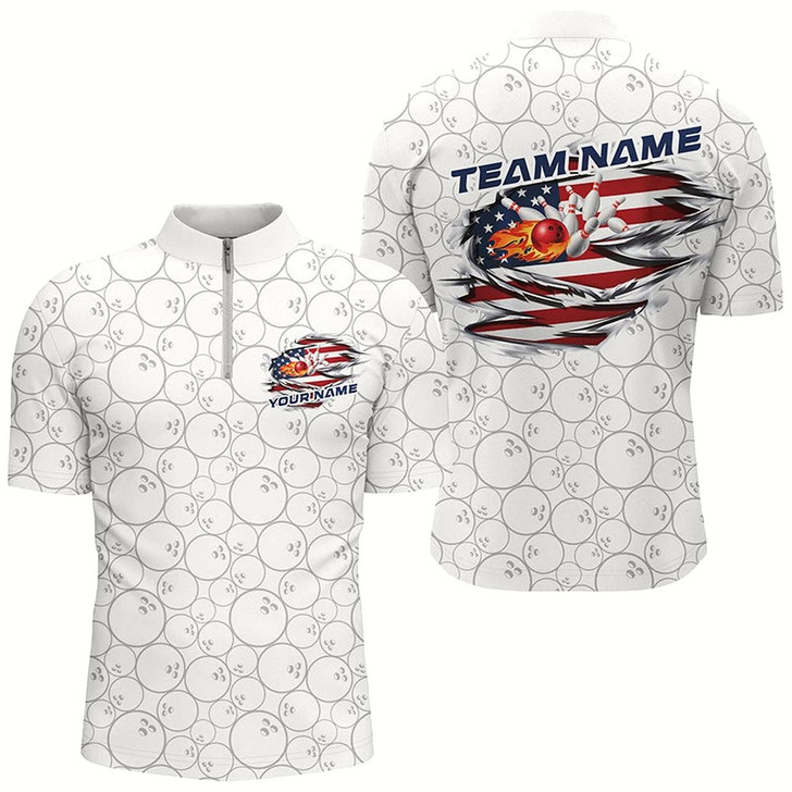 Goofygear Custom Patriotic Flame Bowling Shirts, American Flag Bowling Team Shirt Bowling Jerseys