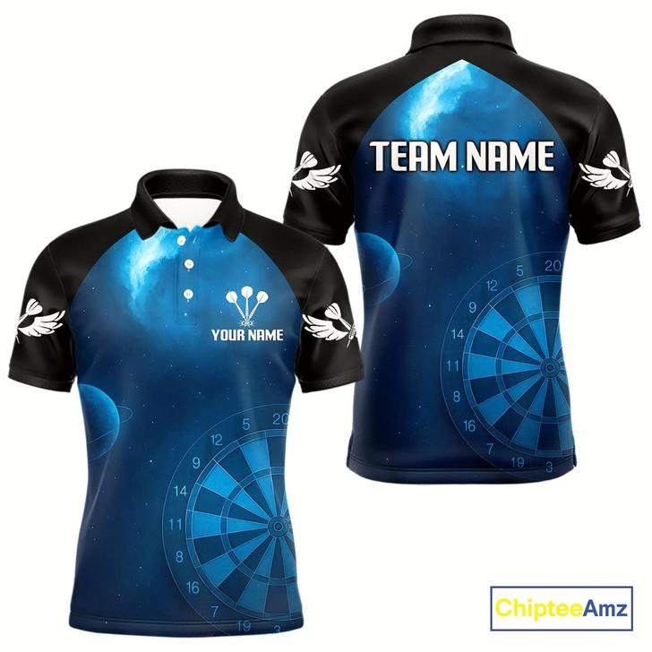Goofygear Galaxy-Themed Darts In Space Men'S Darts Shirt - Custom Name For Dart Players