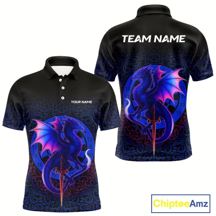 Goofygear Colorful Gradient Dragon Dartboard Blue Men'S Darts Shirt - Custom Name & Team Jersey