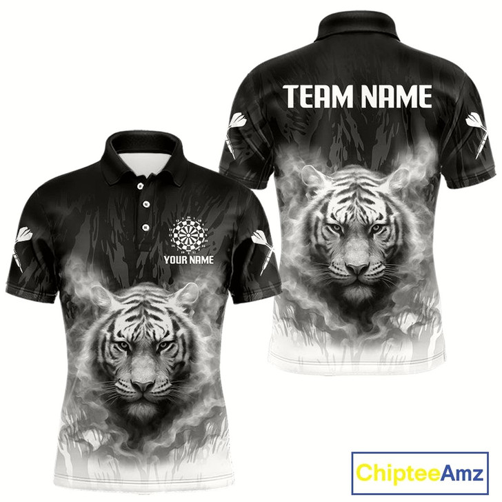 Goofygear Men'S Custom Darts Shirt With Pale Smoke Tiger Grunnge Pattern Dartboard Style 1