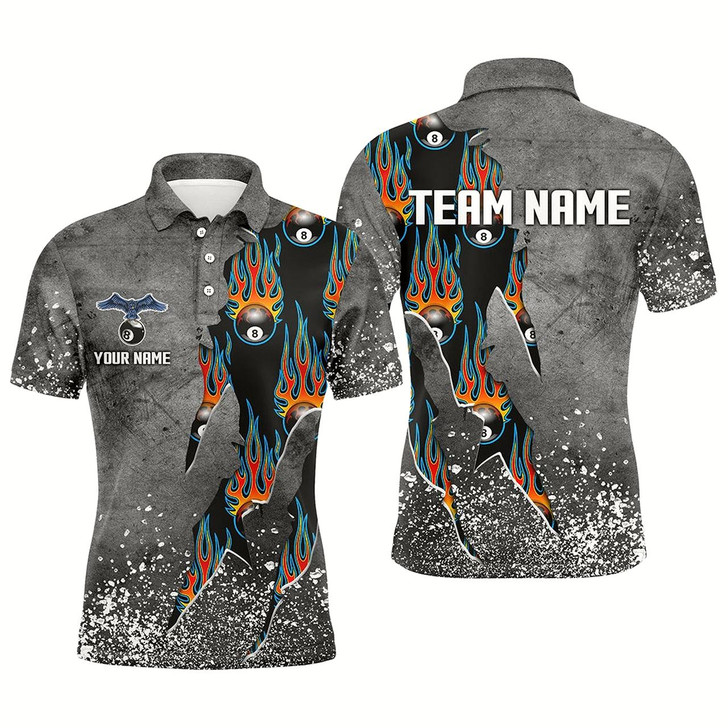 Goofygear Custom Ball 8 Grey Grunge Billiard Shirts For Men Best Custom Team Name Billiard Jerseys Blue