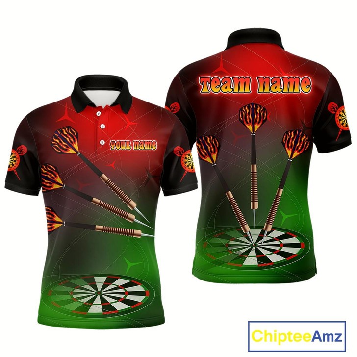 Goofygear Men’S Personalized Darts Shirts With Multi-Color Dartboard And Flame Dart Arrows