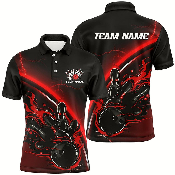 Goofygear Custom Multi-Color Thunder Lightning Bowling Team Shirts For Men , Flame Bowling Shirts Jerseys For Bowlers