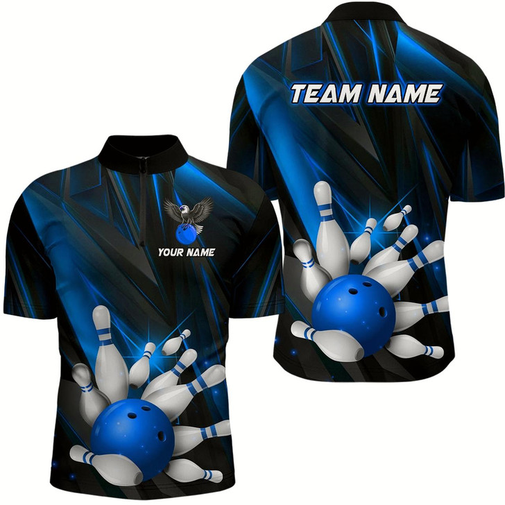 Goofygear Eagle Bowling Shirts For Men & Custom Team Bowling Jersey Uniform Bowler Gift Blue