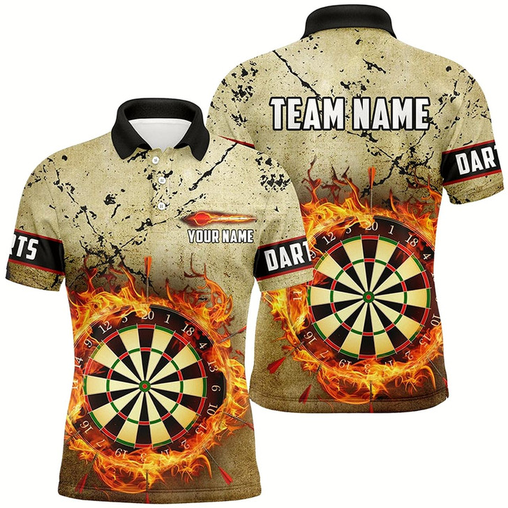 Goofygear Fire Flame Darts Board Grunge Men Darts Polo Shirts Custom Retro Darts Jersey Shirts