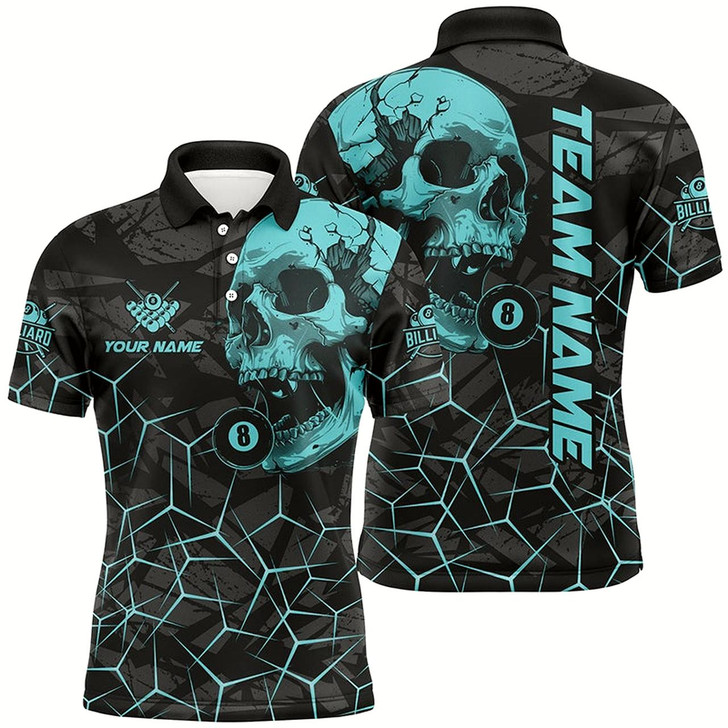 Goofygear Funny Skull Holding 8 Ball Billiard Custom Men Polo Shirt, Billiard Pool Jersey Shirt Style 2