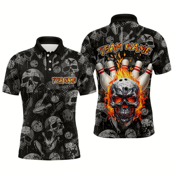 Goofygear Men Skull Custom Bowling Team Shirts Unisex Bowling Men Short Sleeve Polo