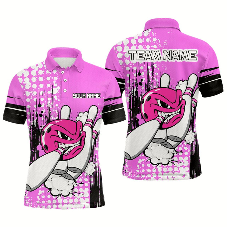 Goofygear Personalized Pink Funny Crazy Bowling Shirt For Men Polo Bowling Jersey With Team