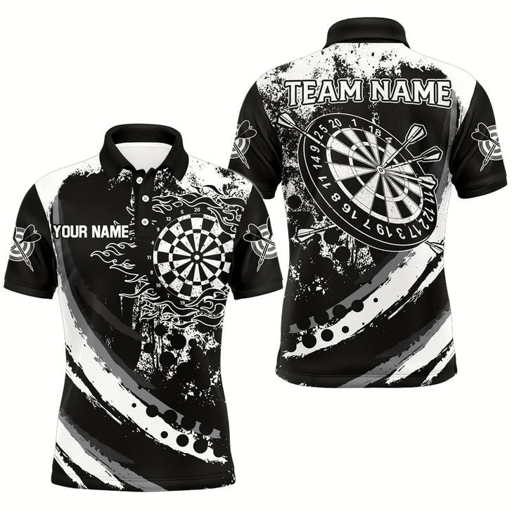 Goofygear Custom Grunge Black Darts Flame Men Polo Shirts, Retro Darts Shirts Team Jerseys