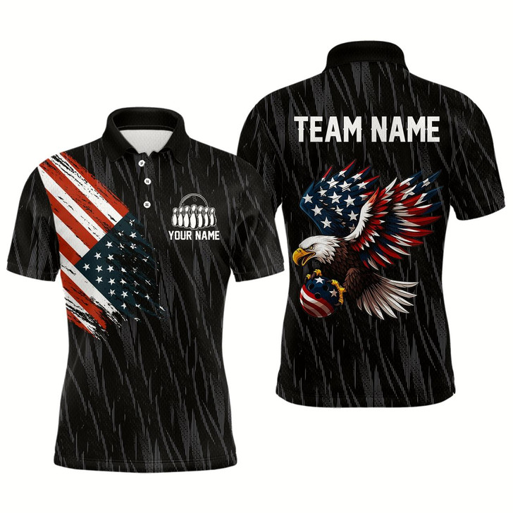 Goofygear Custom American Flag Eagle Bowling Men Polo Shirts Bowling Team Jerseys