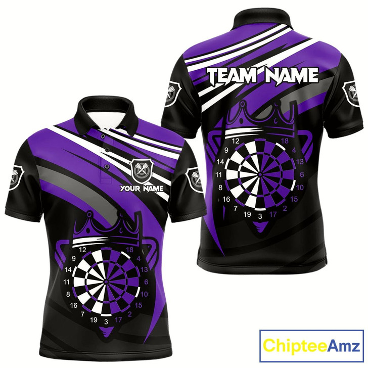 Goofygear Black And Purple Dartboard Crown Darts Shirt For Men Custom Darts Sport Jersey Team Polo