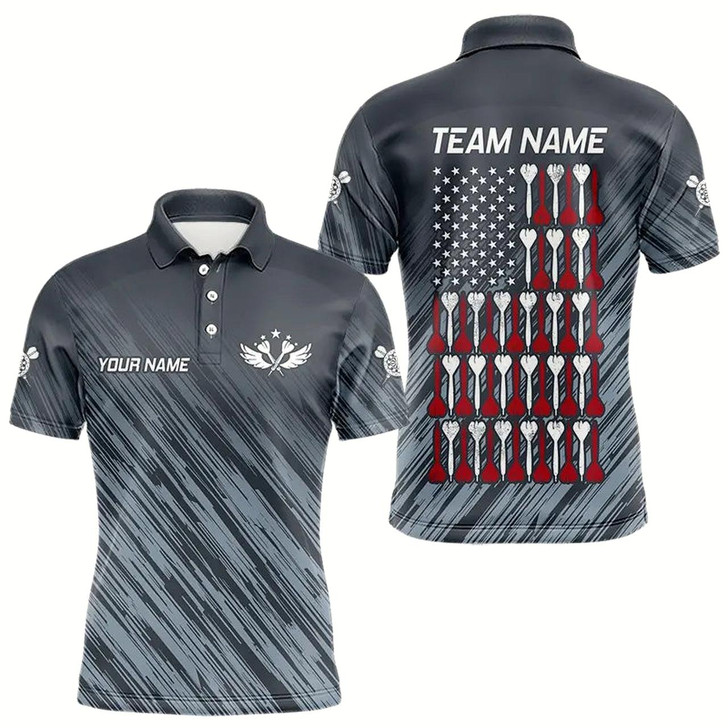 Goofygear American Flag Grey Grunge Darts Polo Custom Dart Shirts For Men Patriotic Dart Jersey