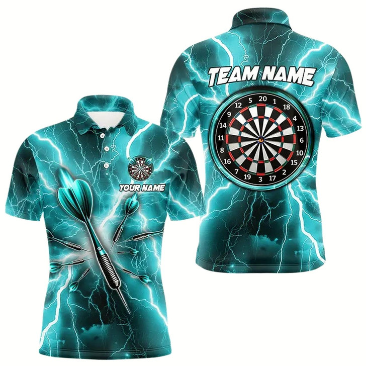 Goofygear Turquoise Thunder Lightning 3D Men Darts Polo Custom Dart Shirt For Men Dart Jersey