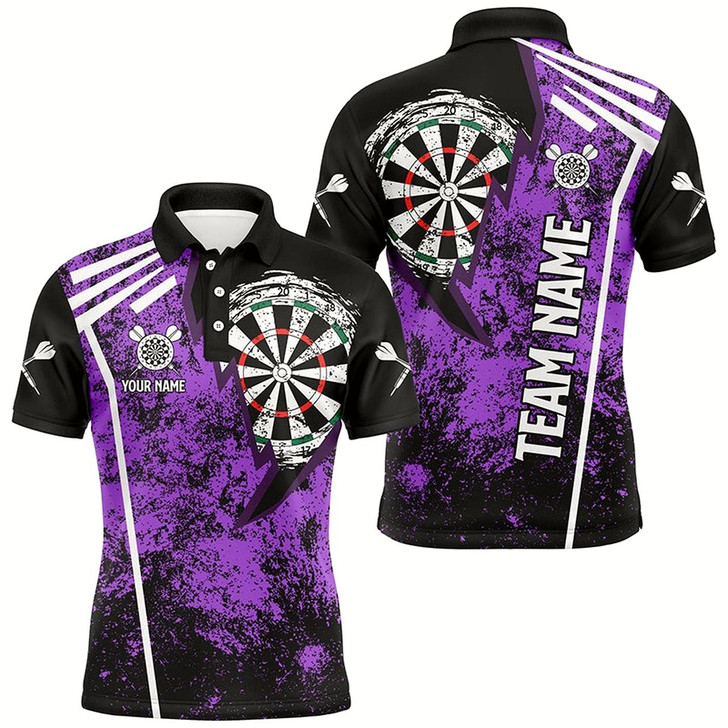 Goofygear Personalized Grunge Men Darts Polo Shirts Custom Retro Darts Team Jerseys Purple