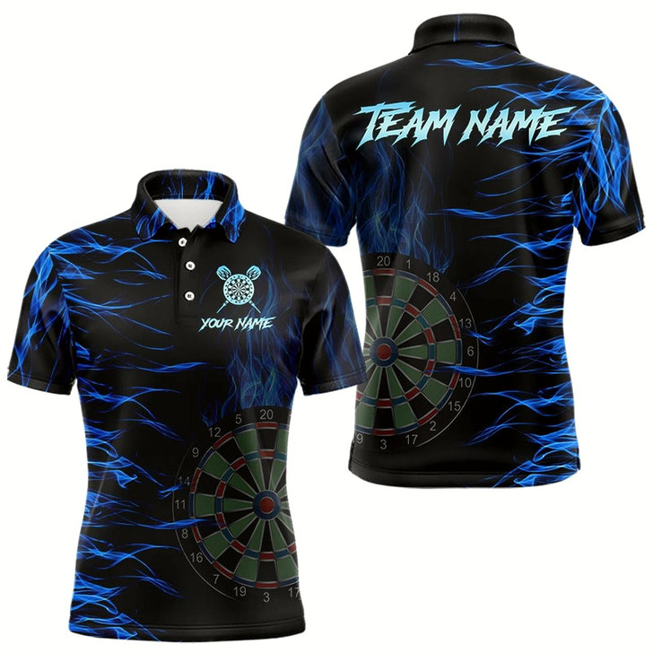 Goofygear Personalized Blue Flaming 3D Fire Dart Shirts For Men Custom Team Dart Jerseys Polo
