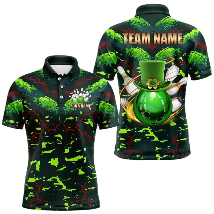 Goofygear Personalized Green Camo Bowling Polo Shirts For Men Custom St Patrick Day Bowling Team Jersey