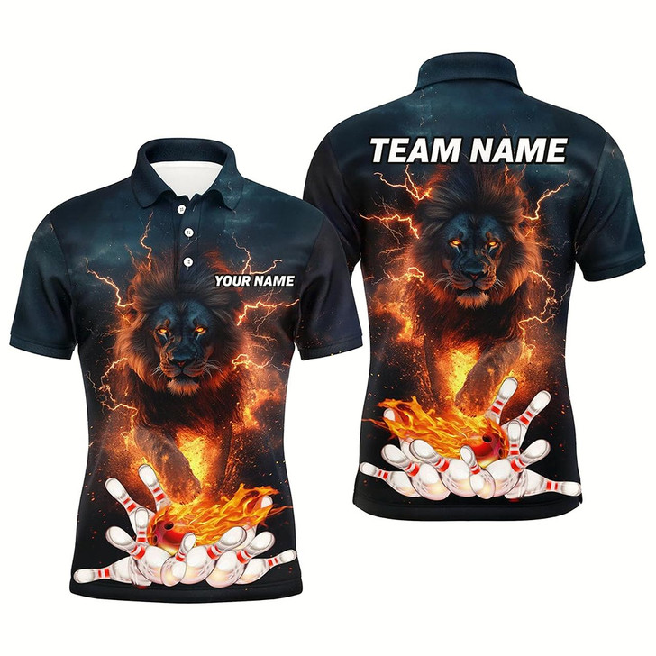 Goofygear Lightning Thunder Storm Lion Flame Bowling Polo Shirt For Men Custom Bowling Team Jersey Style 1