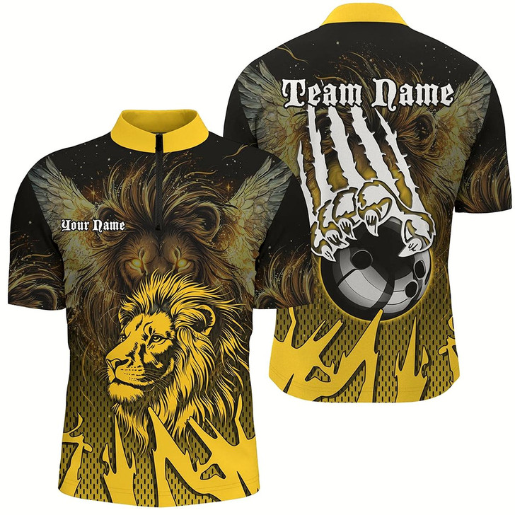 Goofygear Black And Yellow Lion Bowling Polo Shirts For Men Custom Team Lion Bowling Jerseys
