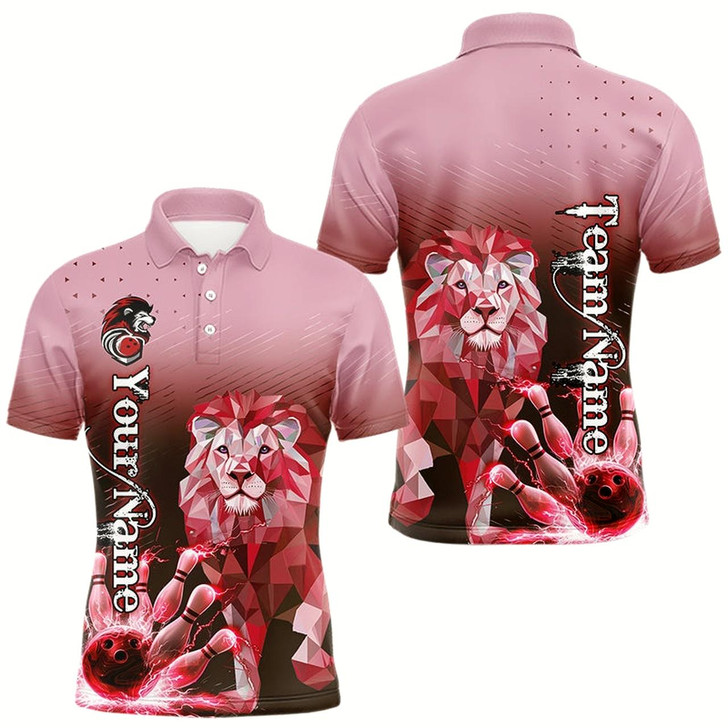 Goofygear Red Lightning Lion Bowling Polo Shirts For Men Custom Lion Bowling Team Jerseys Style 2