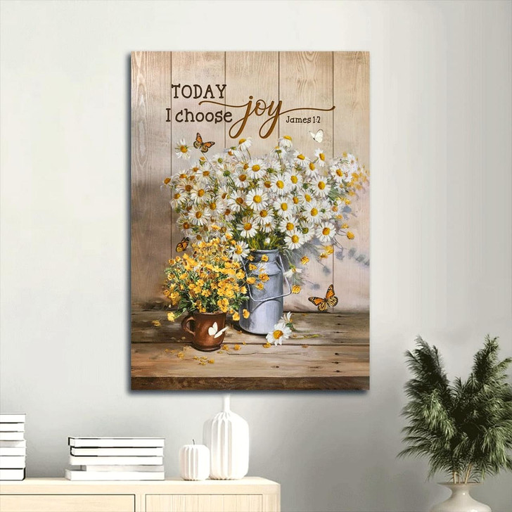 Canvas Wall Art With A Yellow Daisy Flower Vase Monarch Butterfly And The Joyful Reminder To Choose Joy Today