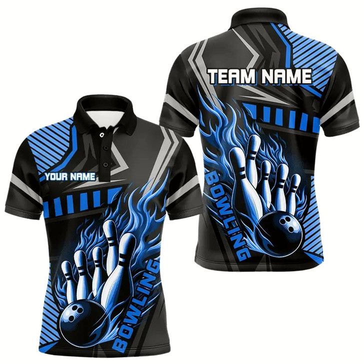 Goofygear Black And Blue Bowling Ball Pins Polo Shirt For Men Custom Bowling Team League Jerseys