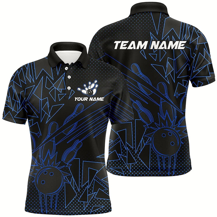 Goofygear Black And Blue Bowling Polo Shirts For Men Custom Team Bowling Jerseys, Bowlers Outfit