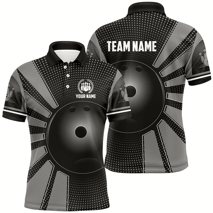 Goofygear Black Bowling Ball Polo Shirts For Men Custom Team Bowling Jersey, Gift For Bowlers