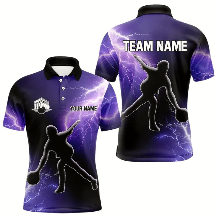 Goofygear Purple Lightning Thunder Bowling Shirts For Men Custom Team Bowling Polo Jerseys