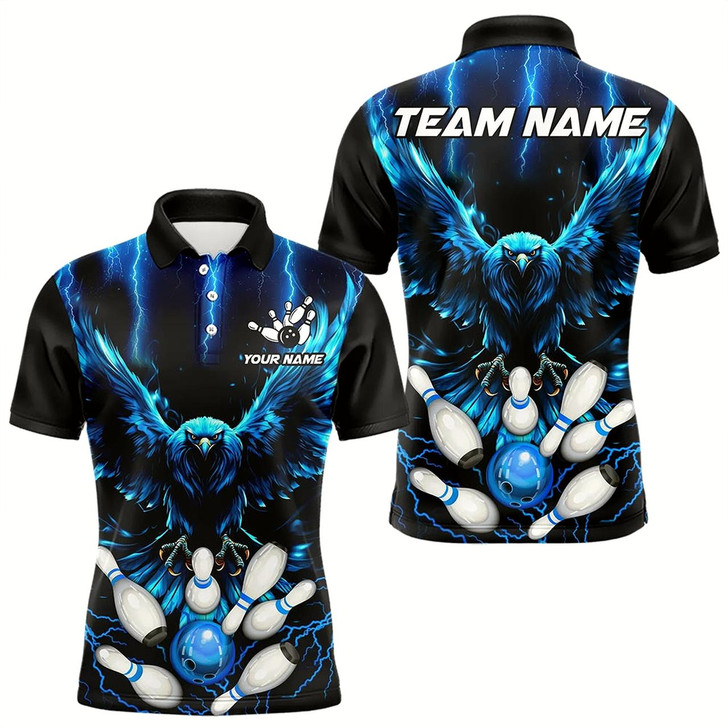 Goofygear Custom Blue Lightning Thunder Eagle Men Bowling Polo Shirts Bowling Team Jerseys Outfits