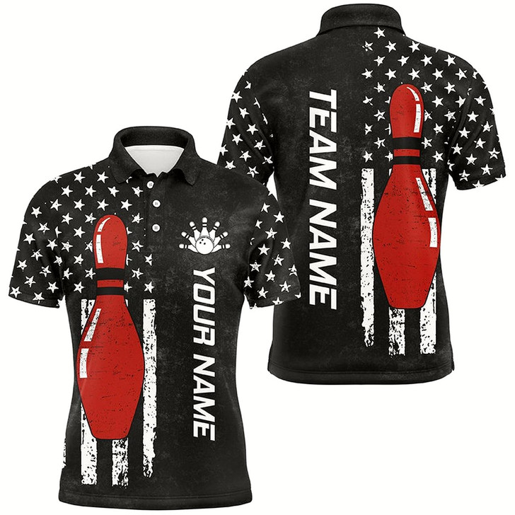 Goofygear Retro Black American Flag Men Bowling Polo Shirts Custom Patriotic Bowling Team Jerseys