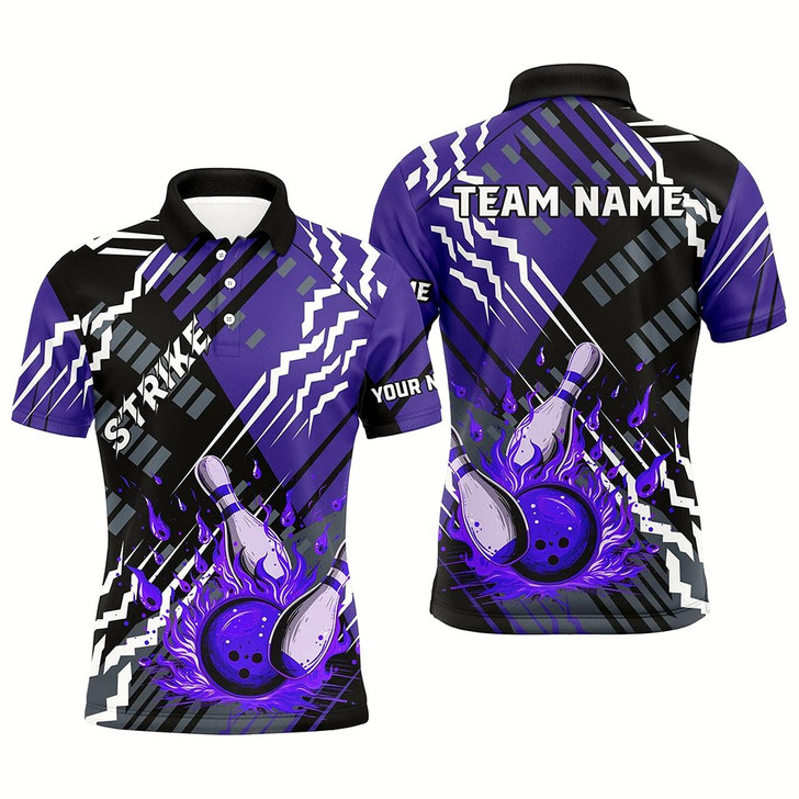 Goofygear Black And Purple Strike Mens Bowling Polo Shirts Custom Bowling Jerseys For Bowlers