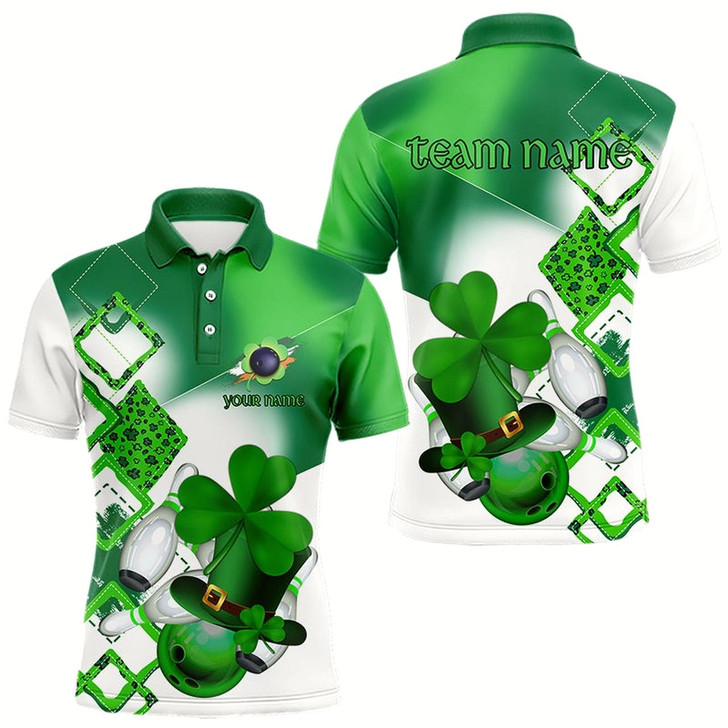 Goofygear Green Shamrock Mens Bowling Polo Shirts Custom St Patrick Day Team League Bowling Jerseys Style 2