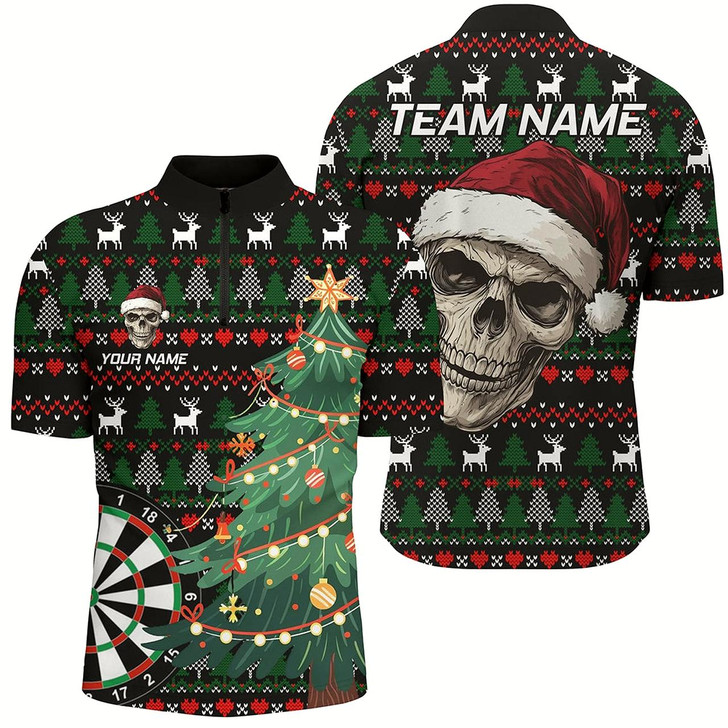 Goofygear Funny Ugly Christmas Pattern Santa Skull Dart Polo Shirt For Men Custom Xmas Dart Gifts