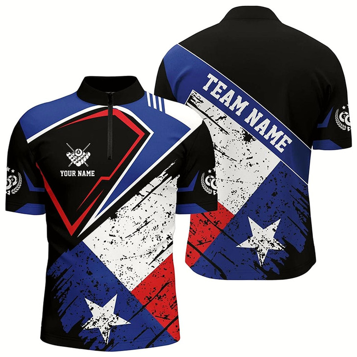Goofygear Personalized Billiard Texas Flag Vintage Style Men Quarter-Zip Shirt, Texas Billiard Shirt