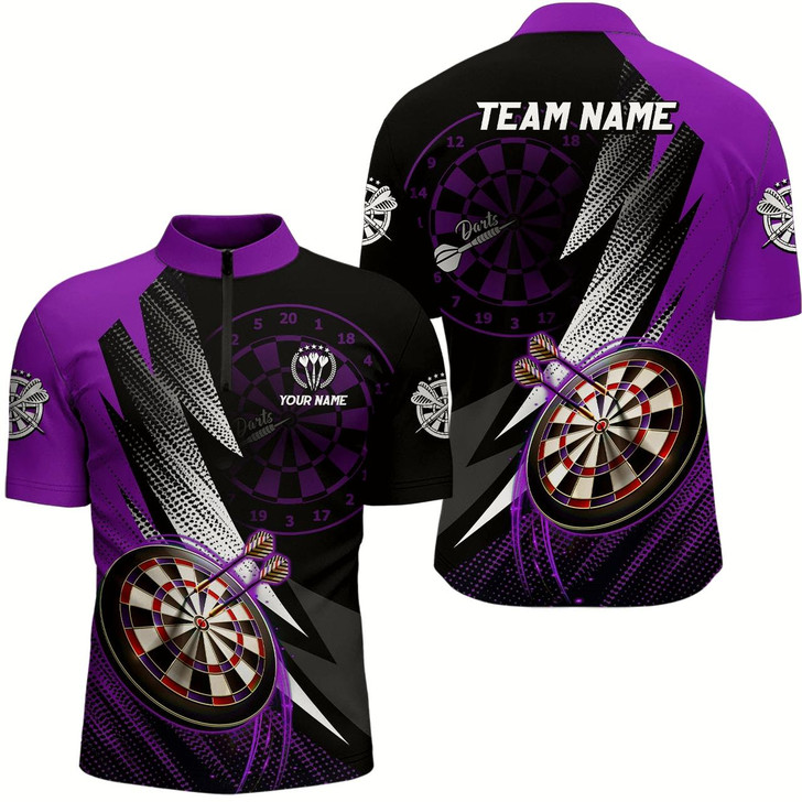 Goofygear Personalized Black Purple Darts Quarter Zip Shirt Custom Darts Shirt For Men Team Jersey Style 1