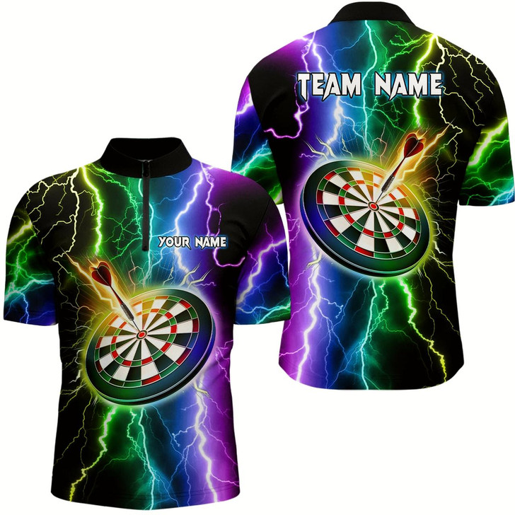 Goofygear Colorful Thunder Lightning Darts Quarter Zip Shirt Custom Darts Shirt For Men Dart Jerseys Style 2