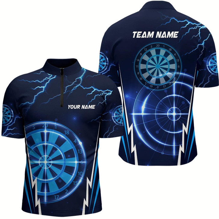 Goofygear Blue Thunder Lightning Darts Quarter Zip Shirt Custom Dart Shirts For Men Dart Jerseys Style 2