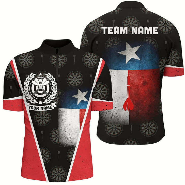 Goofygear Retro Texas Flag Darts Quarter Zip Shirt Custom Patriotic Darts Shirt For Men Dart Jerseys