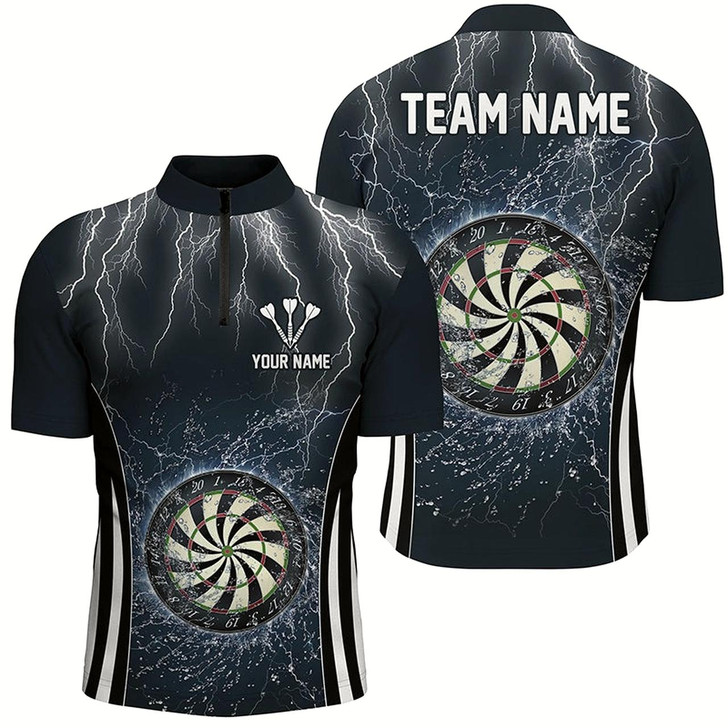 Goofygear Navy Blue Thunder Lightning Darts Quarter Zip Shirt Custom Dart Shirts For Men Dart Jersey