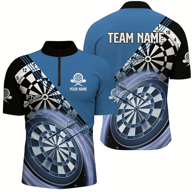 Goofygear Blue Mens Darts Quarter Zip Shirt With Name Customized Darts Shirts For Men Dart Jersey
