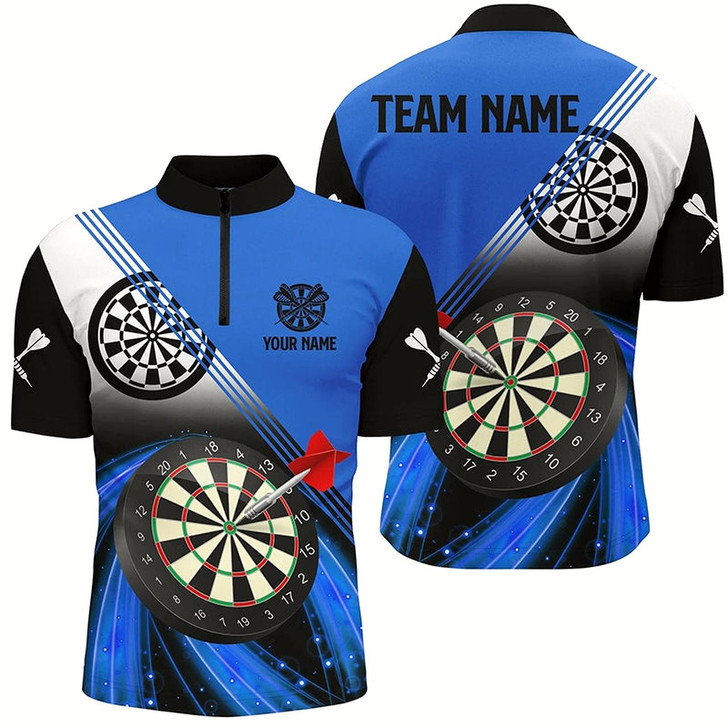 Goofygear Personalized Blue Darts Quarter-Zip Shirts For Men, Dart Team Jerseys Custom Mens Dart Apparel