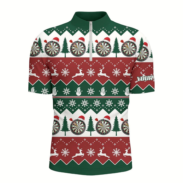 Goofygear Christmas Tree Snowflakes Darts Quarter-Zip Shirt Custom Christmas Darts Shirt For Men