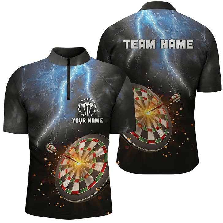 Goofygear Personalized Thunder Lightning Black Darts Quarter Zip Shirt Custom Dart Jerseys For Men