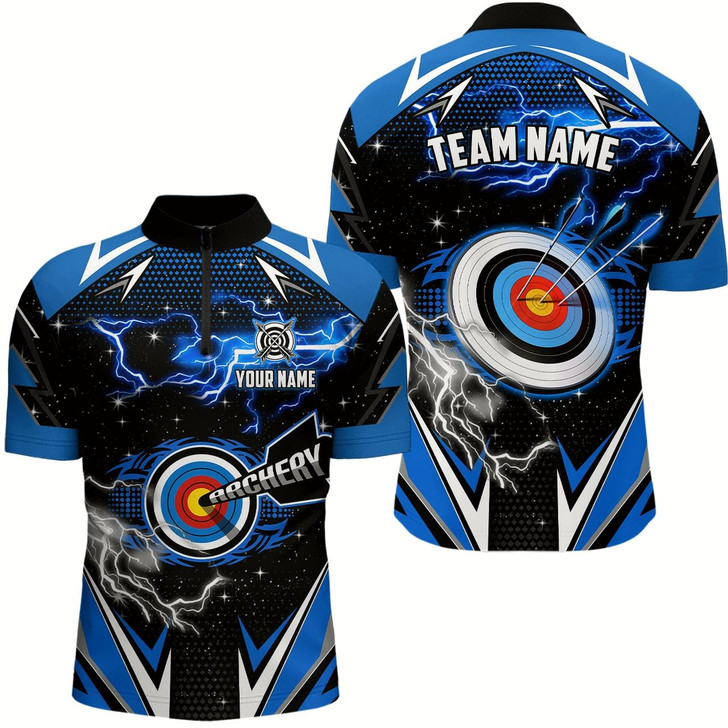 Goofygear Archery 3D Target Blue Jersey Custom Name Men Quarter-Zip Shirt Team League Archery Shirts