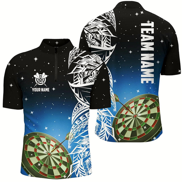 Goofygear 3D Dart Board Blue Version Men Quarter-Zip Shirts Custom Dart League Shirts Dart Jerseys