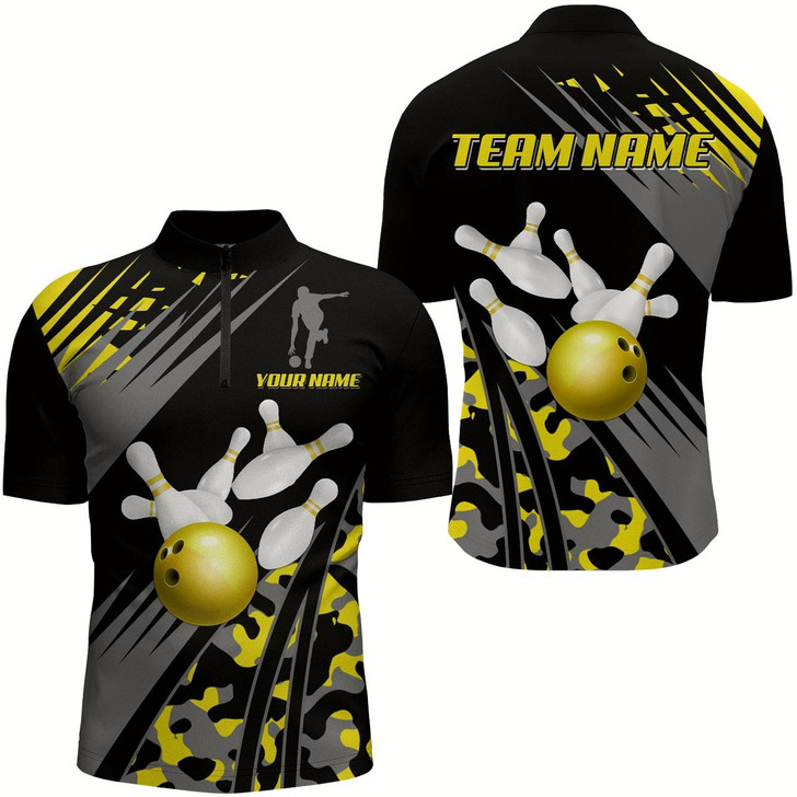 Goofygear Custom Bowling Jerseys Men Bowling Shirt Yellow Camo Bowling Team Shirt Quarter-Zip