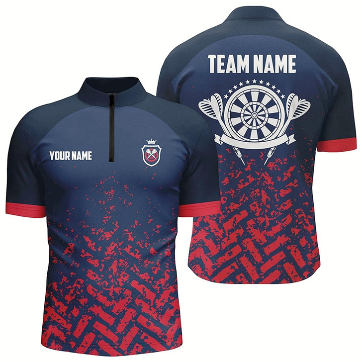 Goofygear Personalized Blue Red Darts Quarter Zip Shirt Custom Dart Team Shirts For Men Dart Jersey